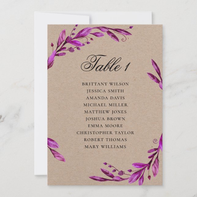 Purple rustic wedding seating chart. Lilac country Invitation (Front)