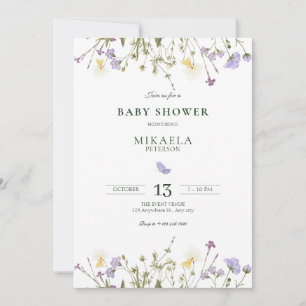 Purple Rustic Wildflowers baby shower Invitation