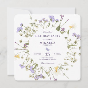 Purple Rustic Wildflowers Invitation