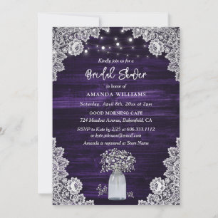 Purple Rustic Wood Baby's Breath Bridal Shower Invitation