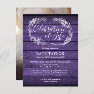 Purple Rustic Wood Celebration of Life Photo Announcement Postcard