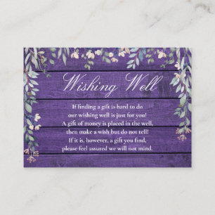 Purple Rustic Wood Floral Wishing Well Wedding Enclosure Card