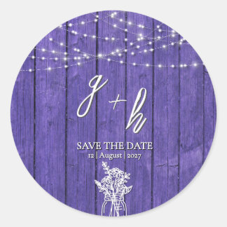 Purple Rustic Wood String Lights Boho Mason Jar Classic Round Sticker
