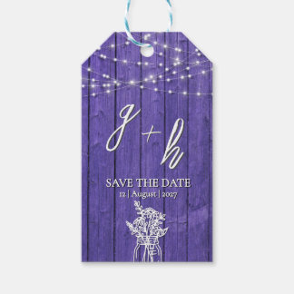 Purple Rustic Wood String Lights Boho Mason Jar Gift Tags