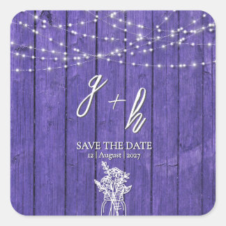 Purple Rustic Wood String Lights Boho Mason Jar Square Sticker