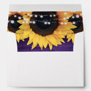 Purple Rustic Wood String Lights Sunflowers Envelope