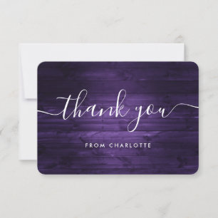Purple Rustic Wood Wedding Shower Birthday Thank You Card