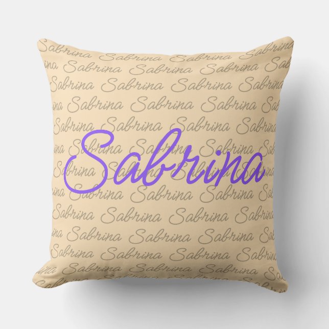 Purple Sabrina Signature Name Pattern  Cushion (Front)