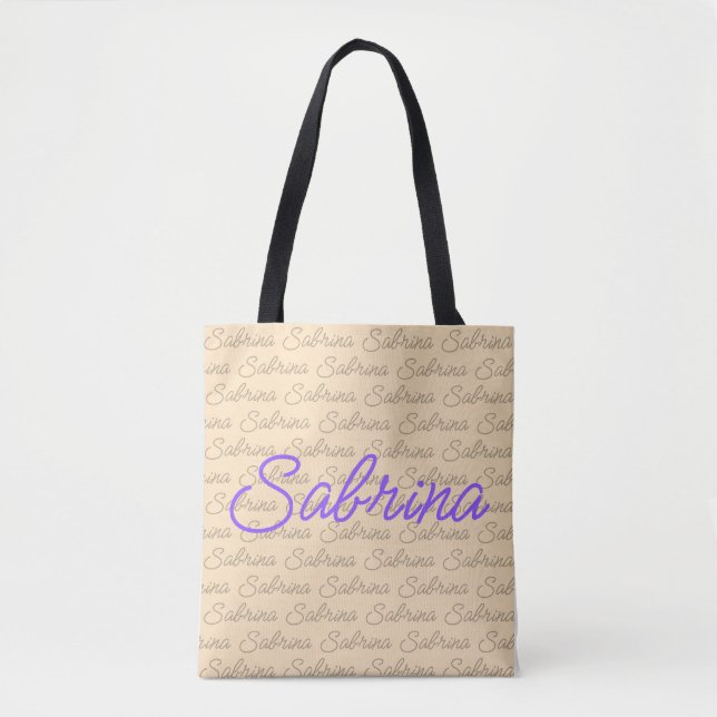 Purple Sabrina Signature Name Pattern  Tote Bag (Front)