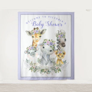 Purple Safari Baby Shower Banner Backdrop XL Tapestry