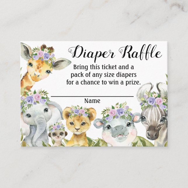 Purple Safari Baby Shower Diaper Raffle Ticket  (Front)
