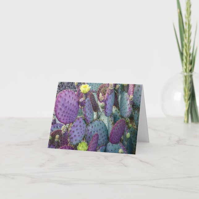 Purple Sage Cactus with Yellow Flowers Note Card (Front)