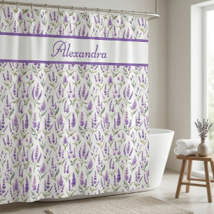 Purple Sage Green Lavender Custom Name Shower Curtain
