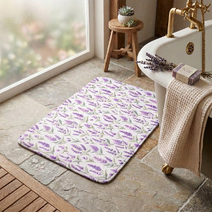 Purple Sage Green Lavender Flowers Bath Mat