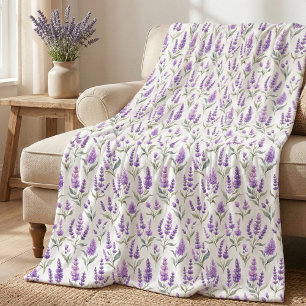 Purple Sage Green Lavender Flowers Fleece Blanket