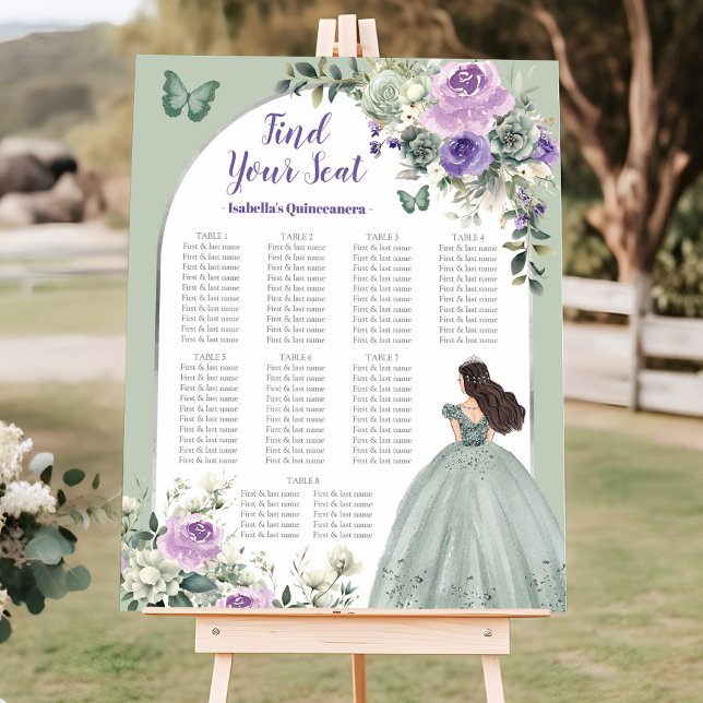 Purple Sage Green Quinceañera Seating Chart Sign (Creator Uploaded)