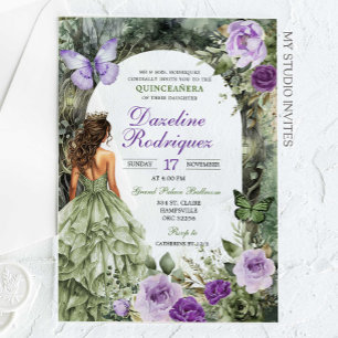 Purple Sage Green Whimsical Forest Quinceanera Acrylic Invitations