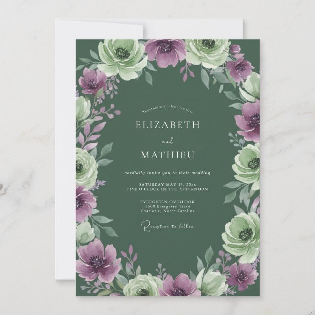 Purple Sage Watercolor Wedding Invitation (Front)