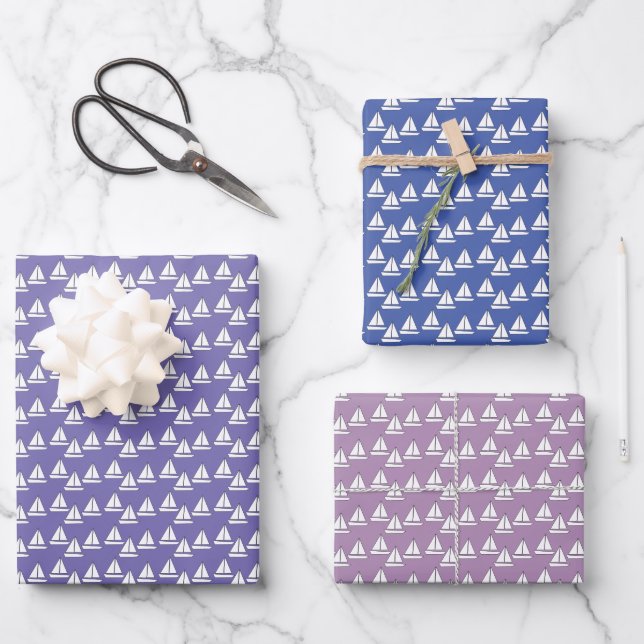 Purple Sailboats Wrapping Paper Sheet (Front)