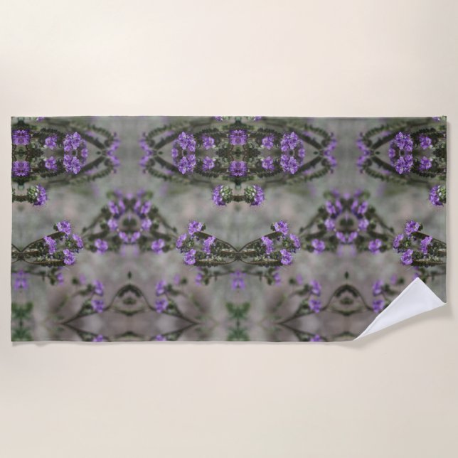Purple Salt Heliotrope Wildflower Pattern Beach Towel (Front)