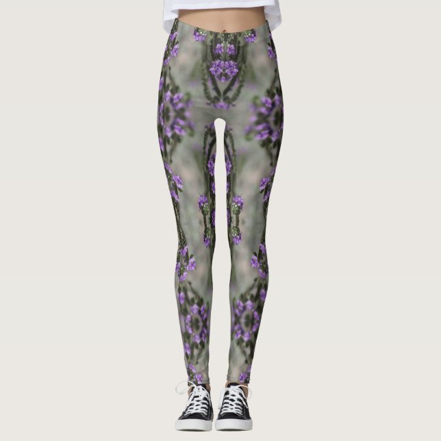 Purple Salt Heliotrope Wildflower Pattern Leggings (Front)