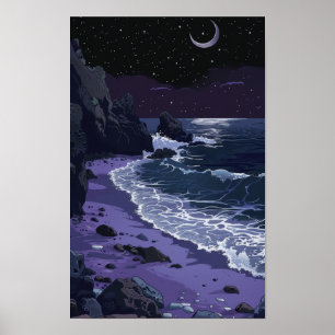 Purple Sand Beach Coastal Art Poster