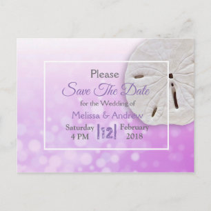 Purple Sand Dollar Themed Wedding Save the Date Announcement Postcard