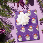 Purple Santa Claus Custom Kids Christmas Wrapping Paper Sheet<br><div class="desc">Customise these pretty purple from Santa Claus blue wrapping paper sheets with your own personalised text with your kids name in white script. This cute old fashioned drawing of Santa's red hat and white beard is the perfect holiday gift wrap for your children's presents under the tree on Christmas day....</div>