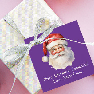 Purple Santa Claus Customised Christmas Party Favour Tags