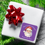 Purple Santa Claus Cute Custom Christmas Gift Square Sticker<br><div class="desc">Customise these nostalgic purple Santa Claus gift labels with your own personalised text with your little girl's name in white script. This beautiful old fashioned drawing of Santa's red hat and white beard are the perfect holiday stickers for your children's presents under the tree on Christmas day.</div>