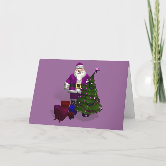 Purple Santa Claus Holiday Card (Front)
