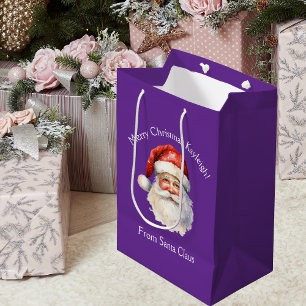 Purple Santa Claus Personalized Christmas Medium Gift Bag