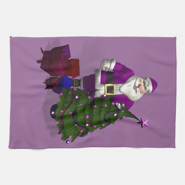 Purple Santa Claus Tea Towel (Horizontal)