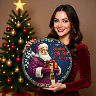 Purple Santa North Star Workshop Large Clock