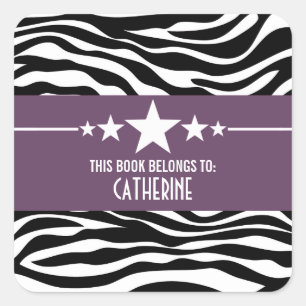 Purple Sassy Star Zebra Bookplate Stickers