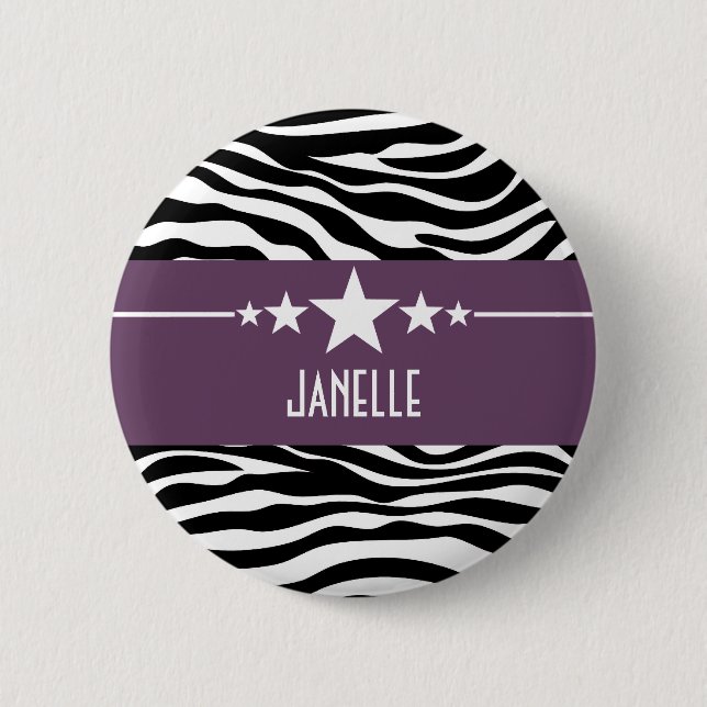 Purple Sassy Star Zebra Button (Front)