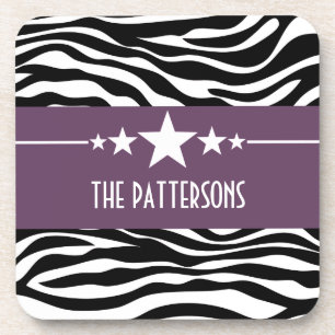 Purple Sassy Star Zebra Coaster Set