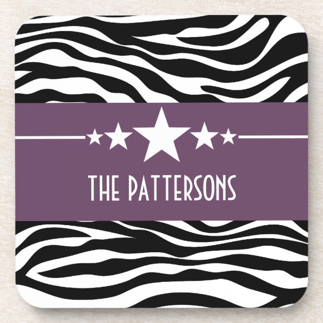 Purple Sassy Star Zebra Coaster Set (Front)
