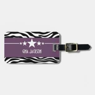 Purple Sassy Star Zebra Luggage Tag