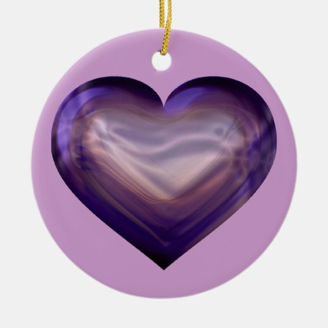 Purple Satin Heart Ceramic Tree Decoration (Front)