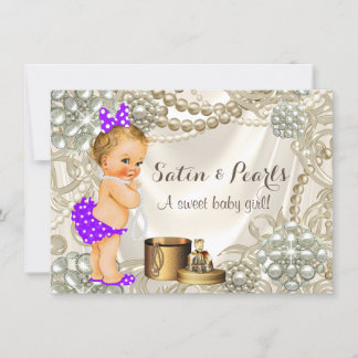 Purple Satin Pearl Girly Baby Girl Shower Invitation