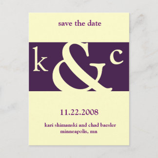 purple save the date announcement postcard
