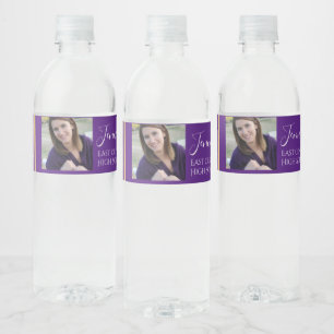 Purple School Colours   High School Senior Photo Water Bottle Label