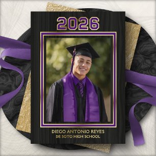 Purple School Colours Photo Graduation Announcemen