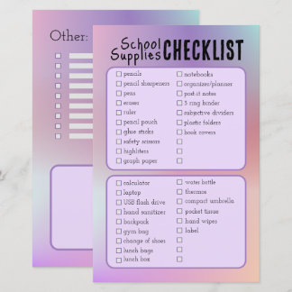 purple school supplies checklist