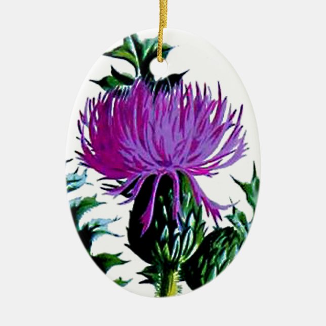 Purple Scottish Garden Thistle Ceramic Tree Decoration (Front)