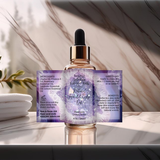 Purple Script Bottle Label 4oz Oil Dropper Product (purple custom product labe for 4 ounce bottle)