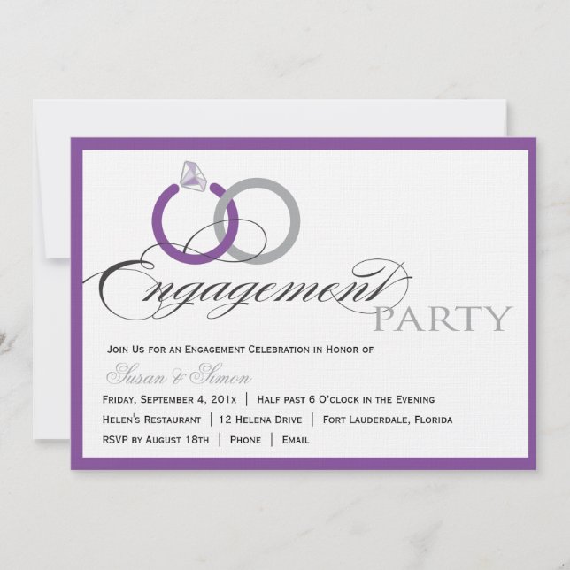 Purple Script Engagement Party Invitation (Front)