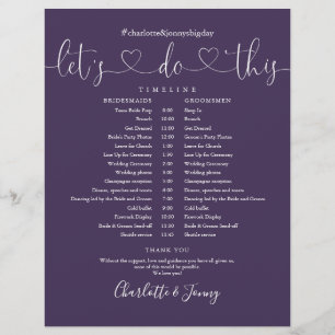 Purple Script  Heart Wedding Schedule Timeline
