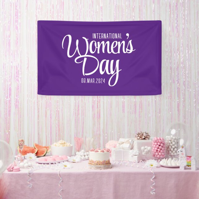 Purple Script International Women's Day March 8 Banner (Party)